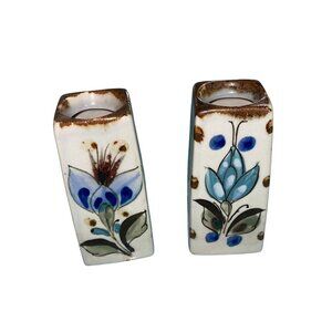 Ken Edwards Vintage Tonala Ceramic Pottery Bud Vase Floral Set of 2 Signed